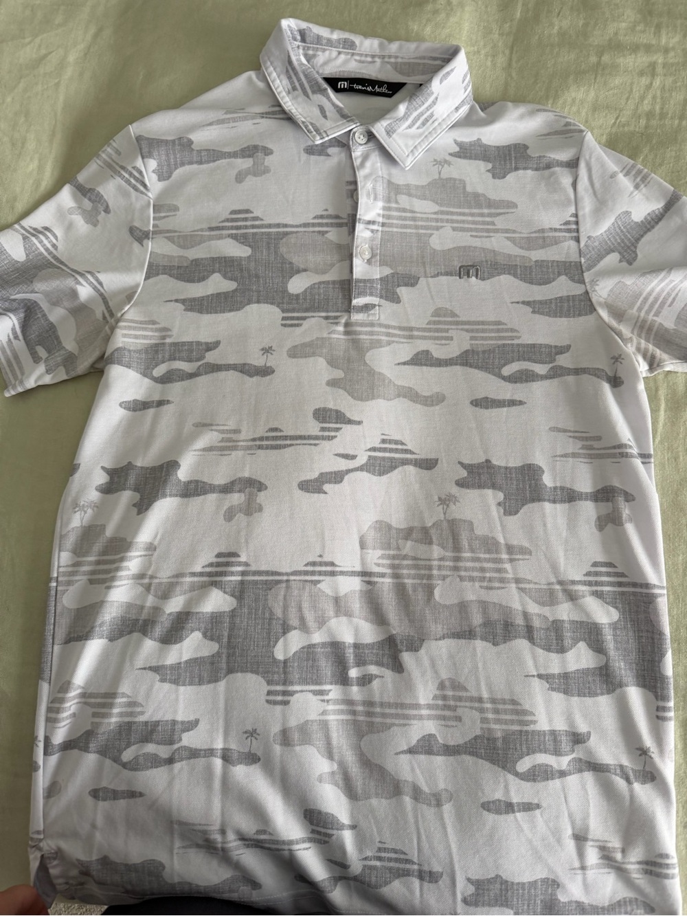 Travis Mathew White & Light Gray Camouflage Polo